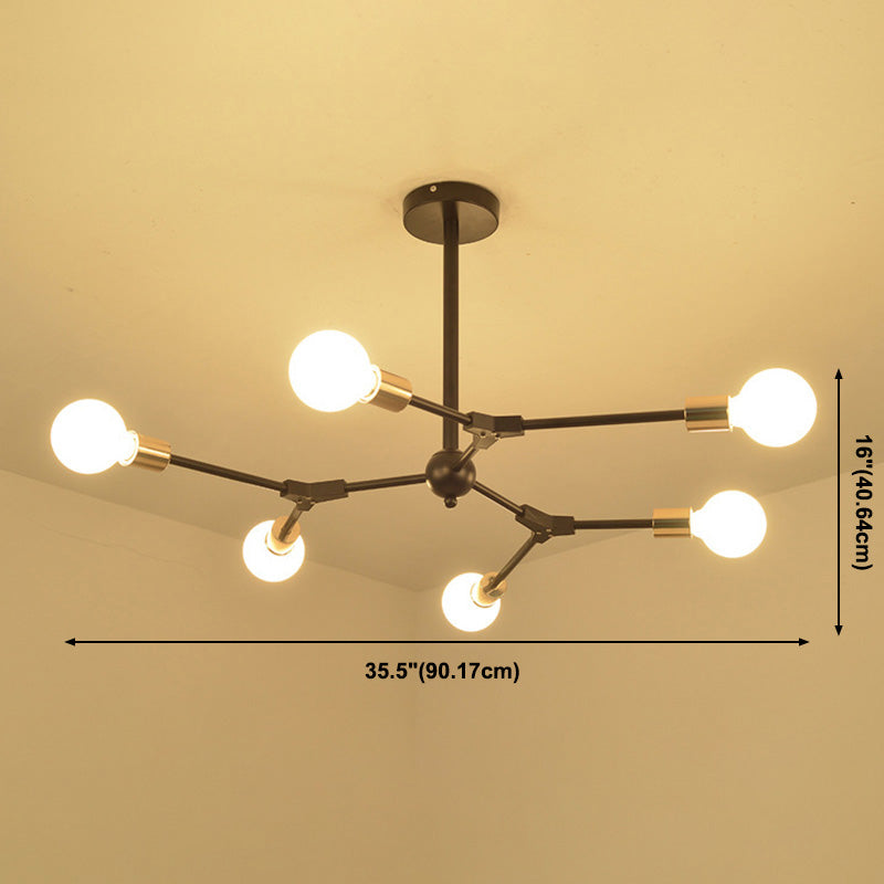 Luz colgante ajustable de negro de lámpara de metal múltiple ligero para sala de estar