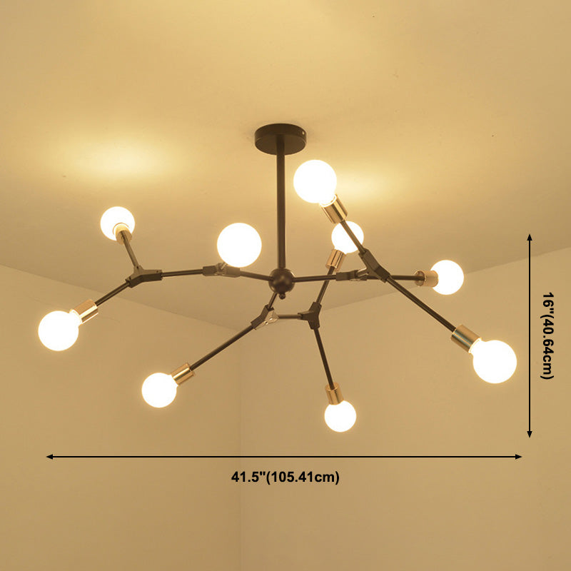 Luz colgante ajustable de negro de lámpara de metal múltiple ligero para sala de estar