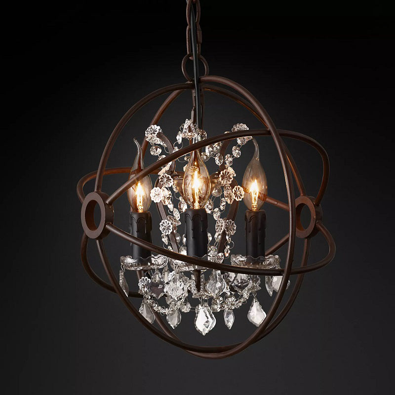Gyroscope Chandelier Modern Crystal Living Room Hanging Light Fixture in Rust