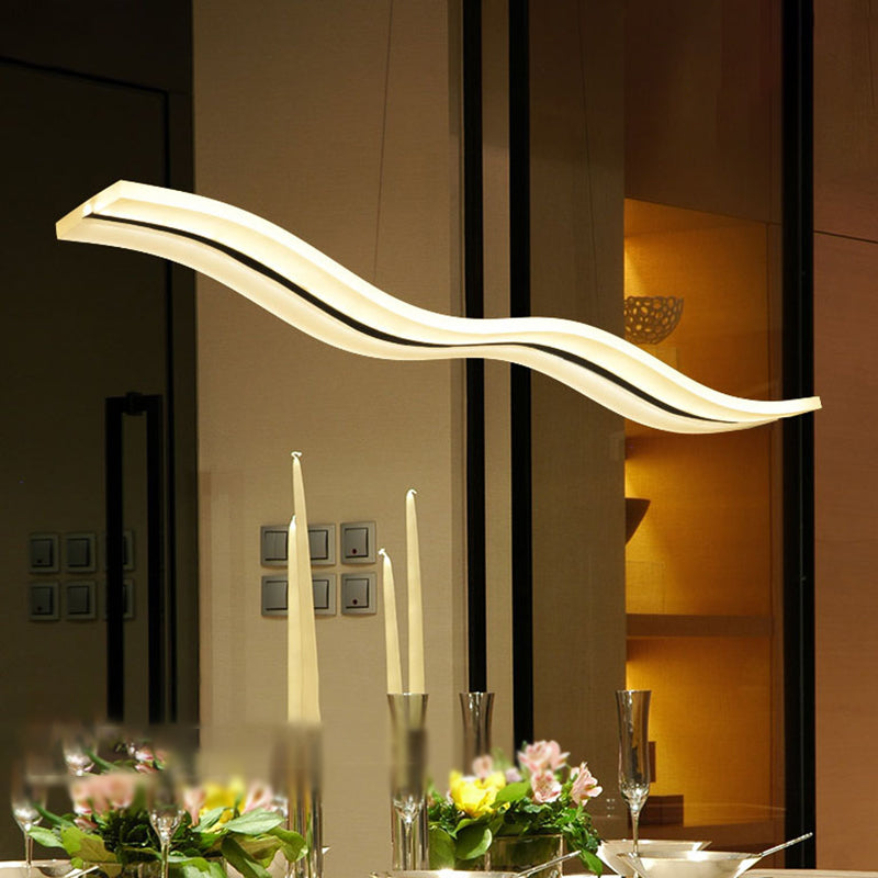 Dinning Room Island Pendant Light Simple White Over Island Lighting with Wave Metal Shade