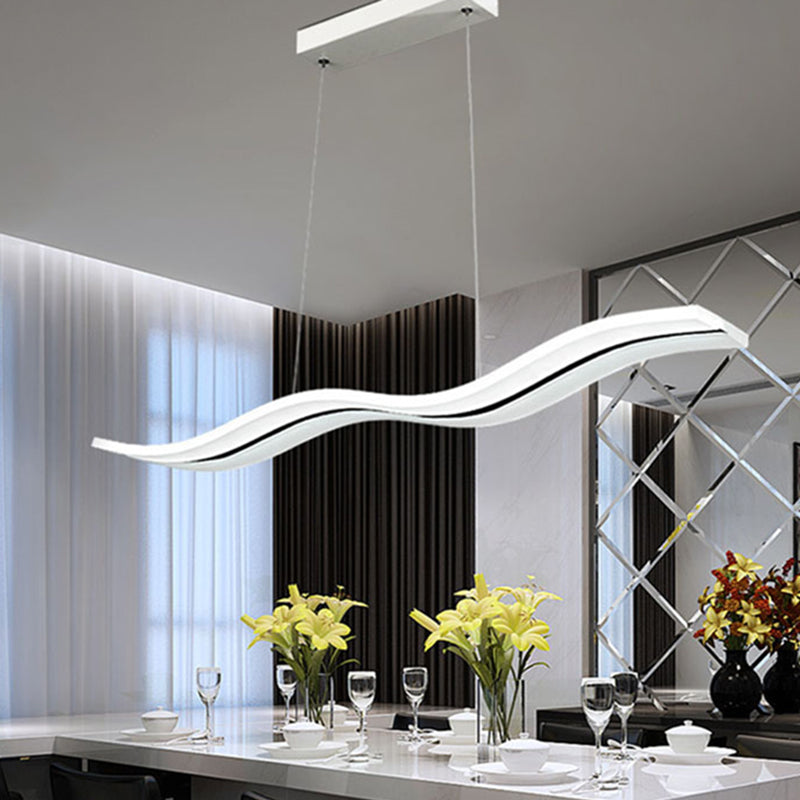 Dinning Room Island Pendant Light Simple White Over Island Lighting with Wave Metal Shade
