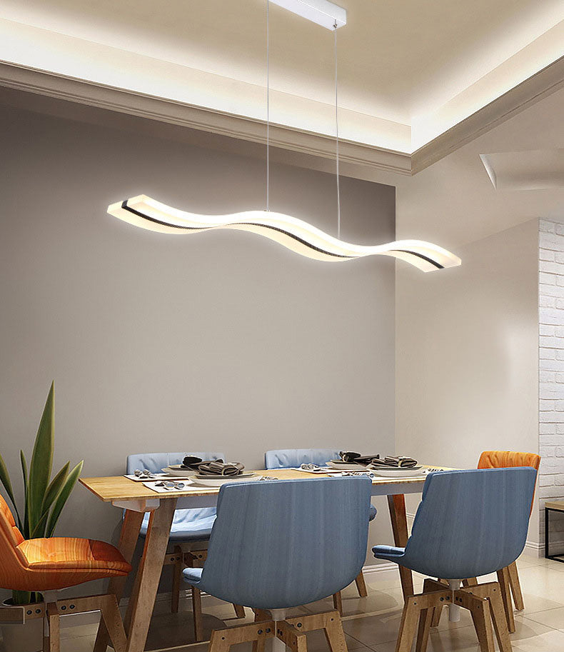 Dinning Room Island Pendant Light Simple White Over Island Lighting with Wave Metal Shade