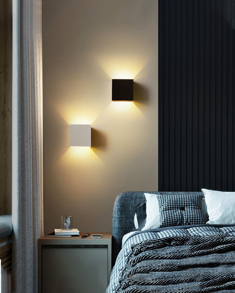 Cubo accesorios de iluminación neutral caliente con sombra de vidrio transparente para dormitorio