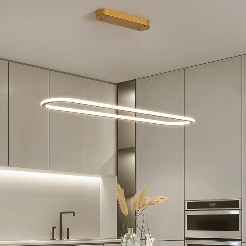 Minimalist Oval Island Lighting Fixture Metal Dinning Room LED Island Ceiling Light