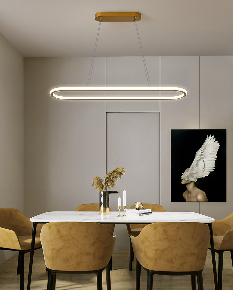 Minimalist Oval Island Lighting Fixture Metal Dinning Room LED Island Ceiling Light