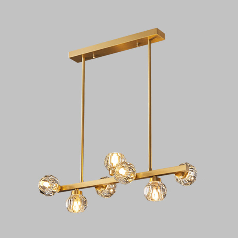 Simplicité Island Pendant Light Gold Linear Island Lightture Disponction avec de l'ombre en cristal