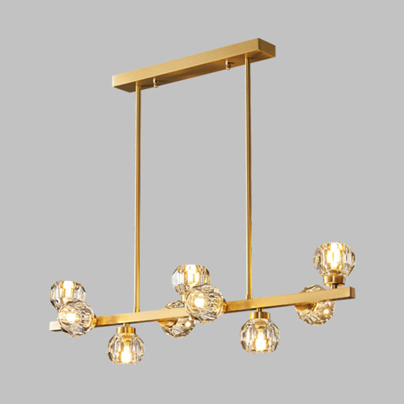 Simplicité Island Pendant Light Gold Linear Island Lightture Disponction avec de l'ombre en cristal