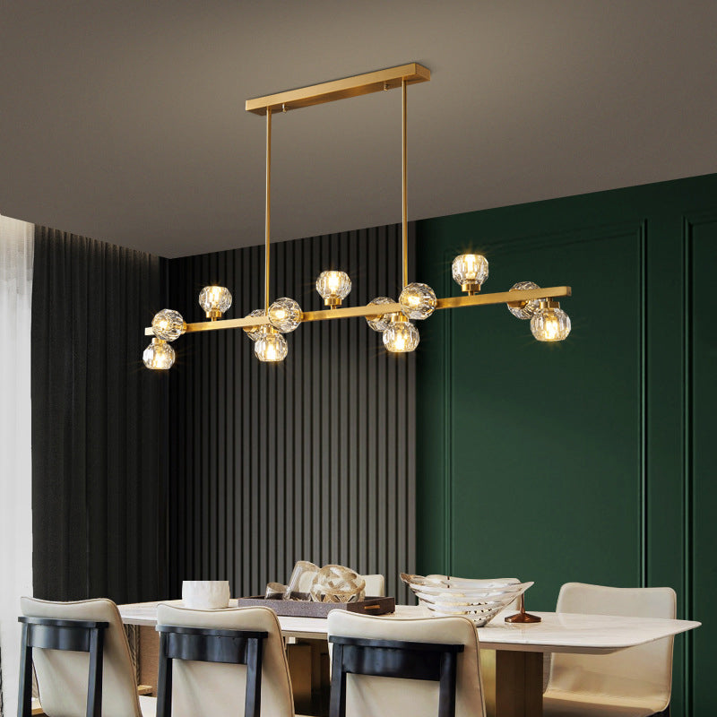 Simplicité Island Pendant Light Gold Linear Island Lightture Disponction avec de l'ombre en cristal
