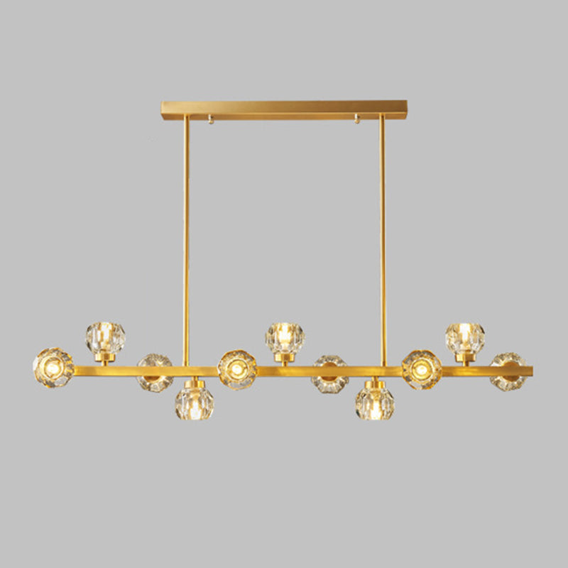 Simplicité Island Pendant Light Gold Linear Island Lightture Disponction avec de l'ombre en cristal