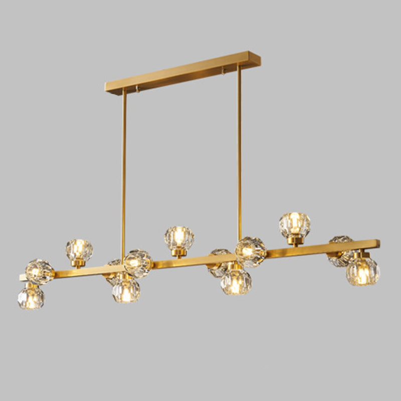 Simplicité Island Pendant Light Gold Linear Island Lightture Disponction avec de l'ombre en cristal