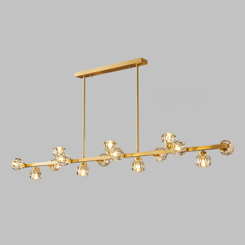 Simplicité Island Pendant Light Gold Linear Island Lightture Disponction avec de l'ombre en cristal