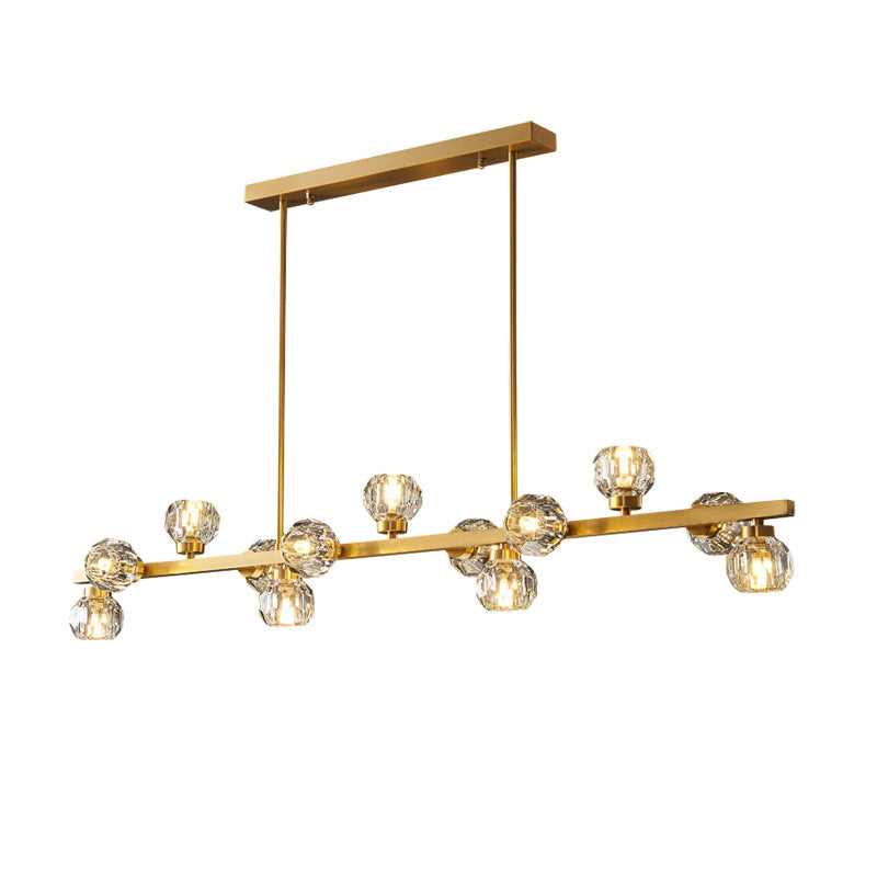 Simplicité Island Pendant Light Gold Linear Island Lightture Disponction avec de l'ombre en cristal