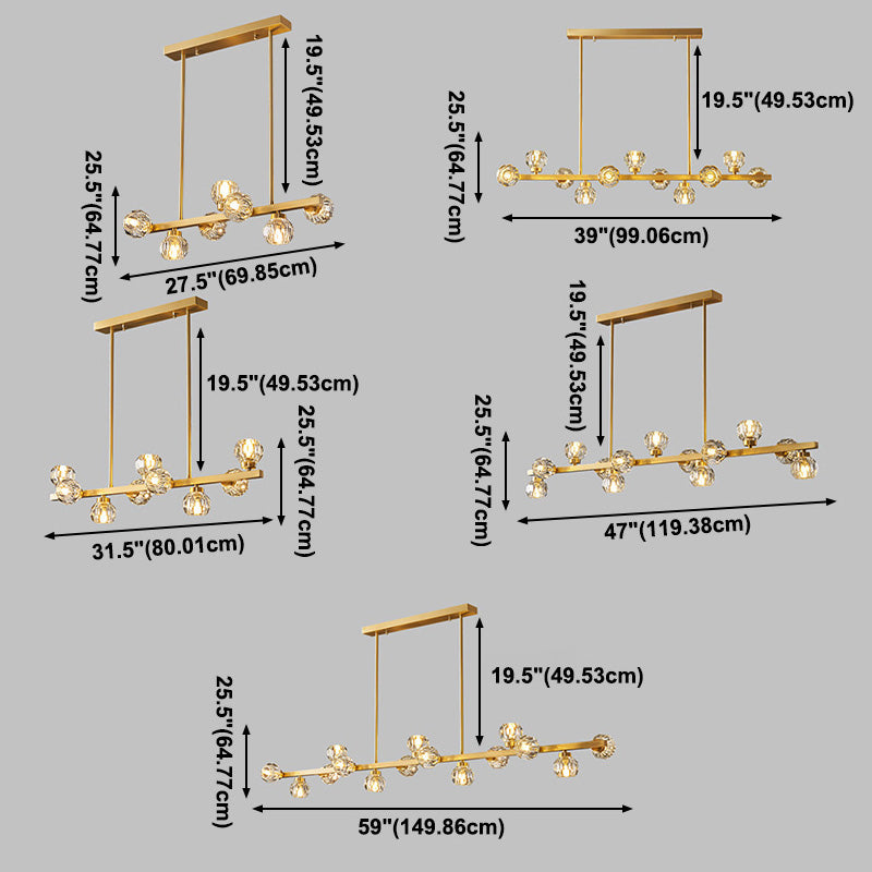 Simplicité Island Pendant Light Gold Linear Island Lightture Disponction avec de l'ombre en cristal