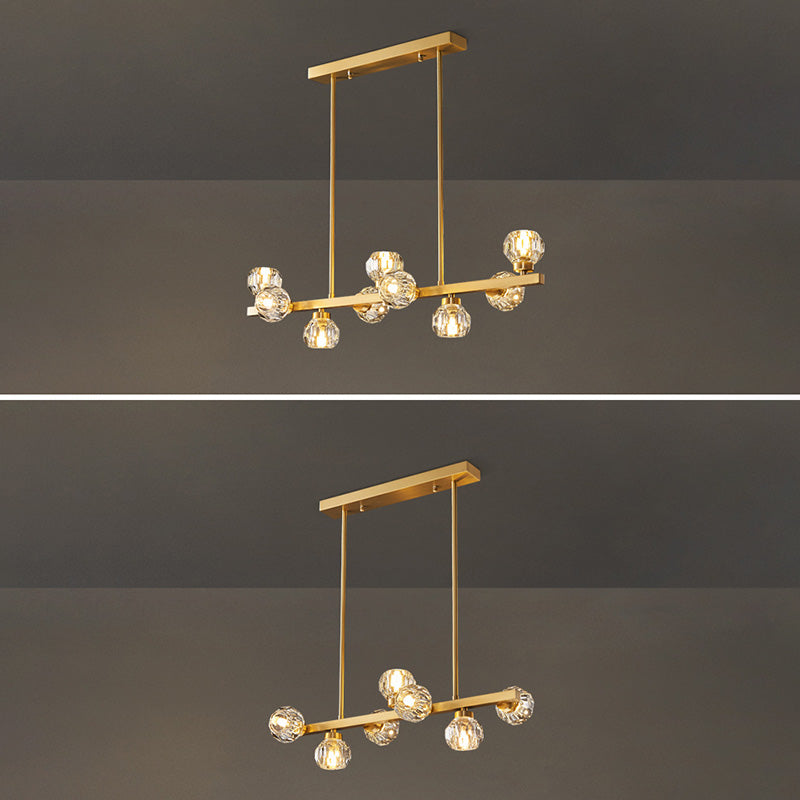 Simplicité Island Pendant Light Gold Linear Island Lightture Disponction avec de l'ombre en cristal