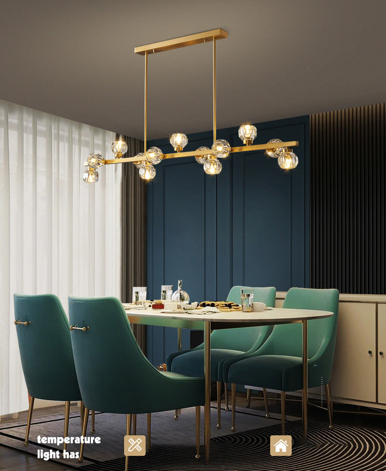 Simplicité Island Pendant Light Gold Linear Island Lightture Disponction avec de l'ombre en cristal