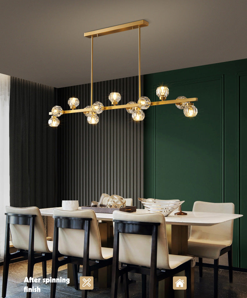 Simplicity Island Pendant Light Gold Linear Island Light Fixture with Crystal Shade