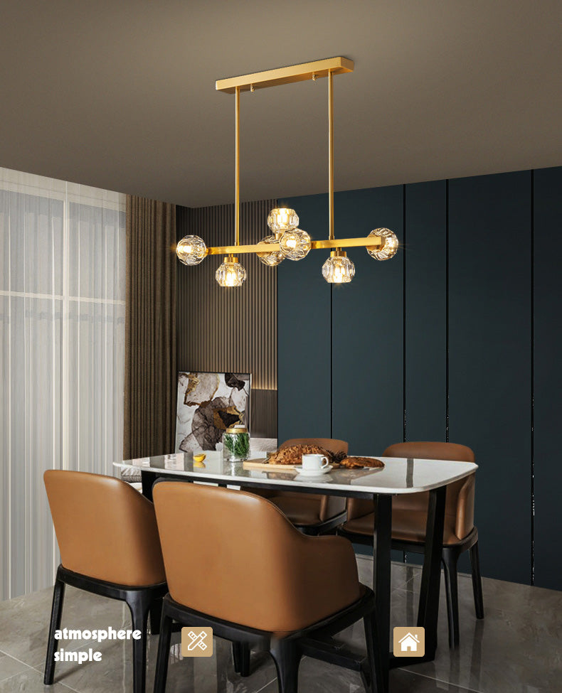 Simplicité Island Pendant Light Gold Linear Island Lightture Disponction avec de l'ombre en cristal