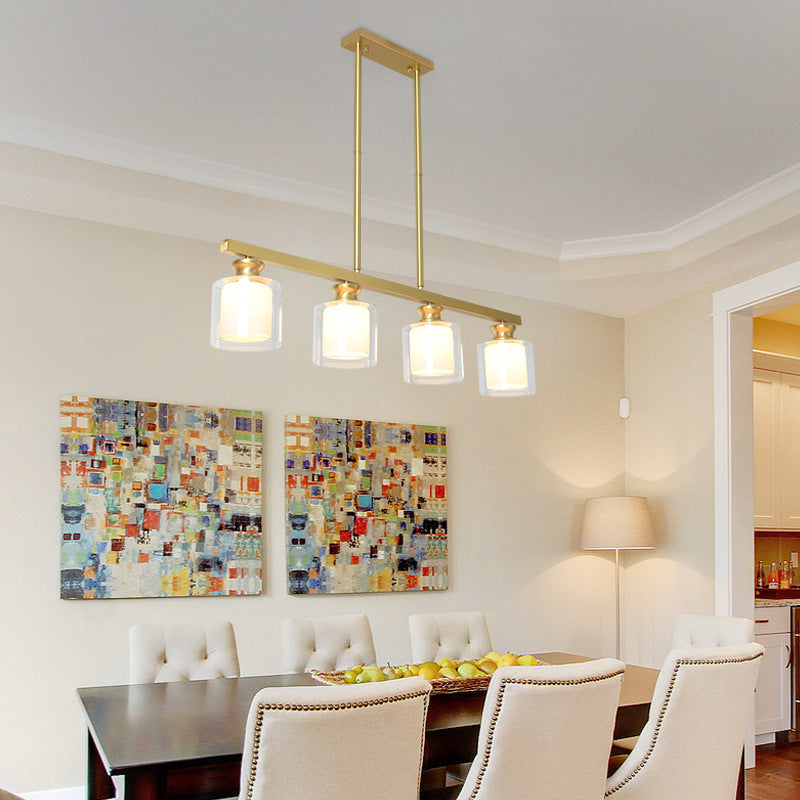 Minimalist Cylinder Island Light Fixture Glass Dinning Room Island Ceiling Light in Gold