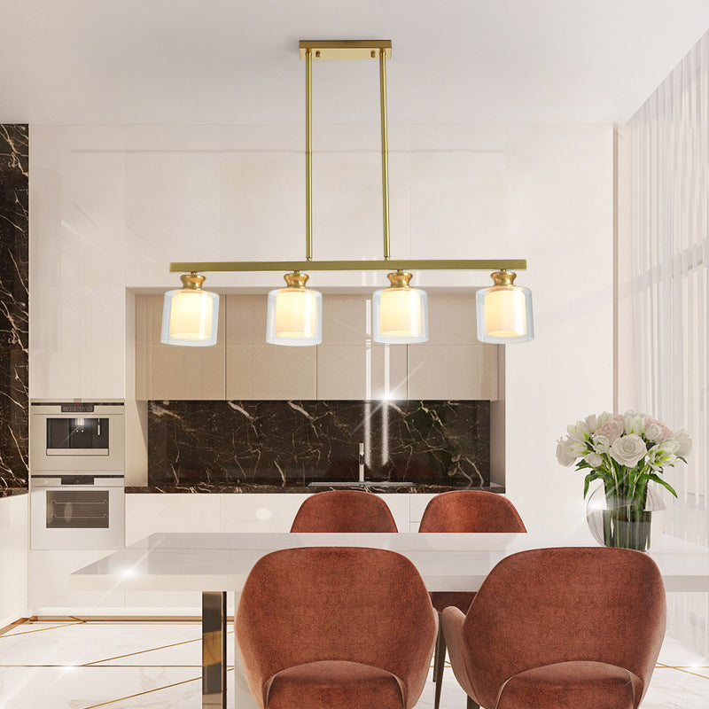 Minimalist Cylinder Island Light Fixture Glass Dinning Room Island Ceiling Light in Gold