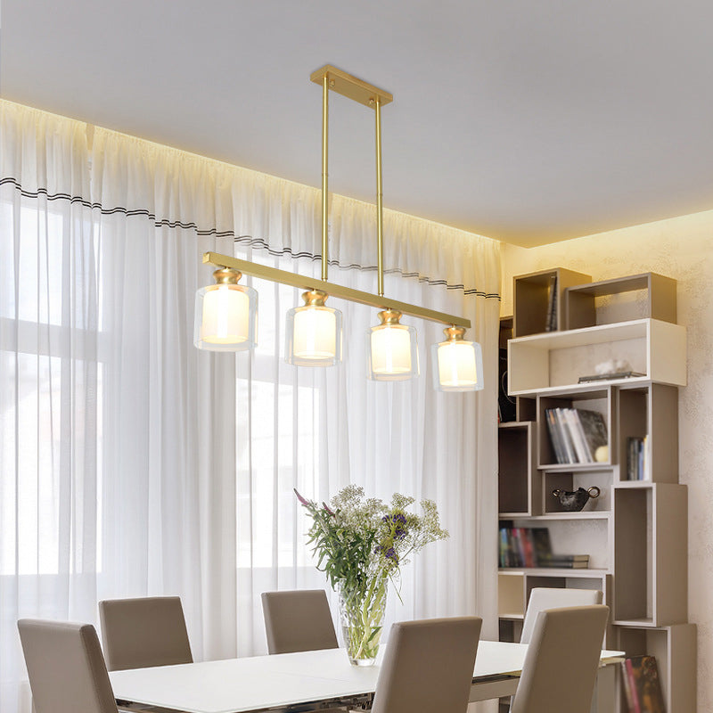 Minimalist Cylinder Island Light Fixture Glass Dinning Room Island Ceiling Light in Gold
