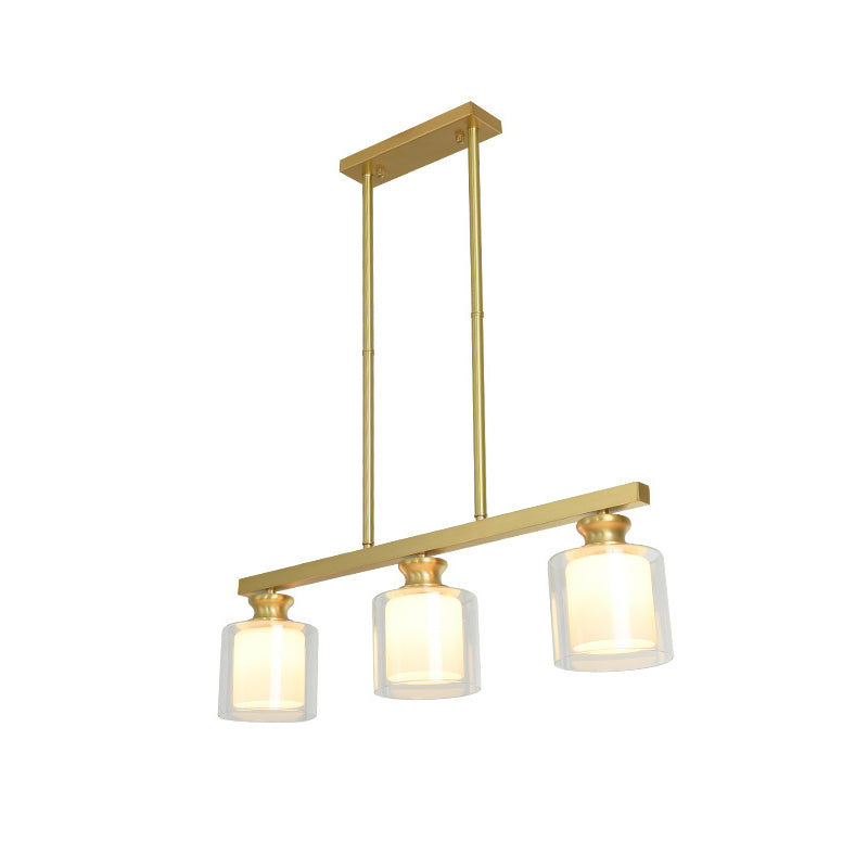 Minimalist Cylinder Island Light Fixture Glass Dinning Room Island Ceiling Light in Gold