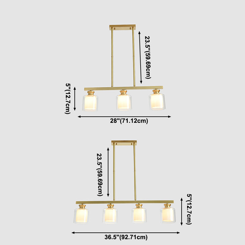 Minimalist Cylinder Island Light Fixture Glass Dinning Room Island Ceiling Light in Gold