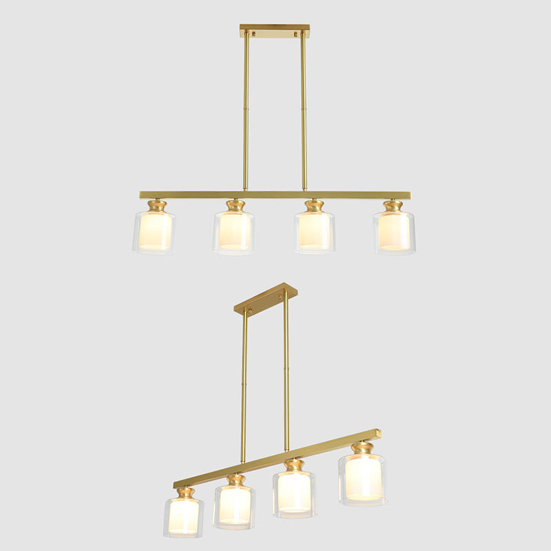 Minimalist Cylinder Island Light Fixture Glass Dinning Room Island Ceiling Light in Gold