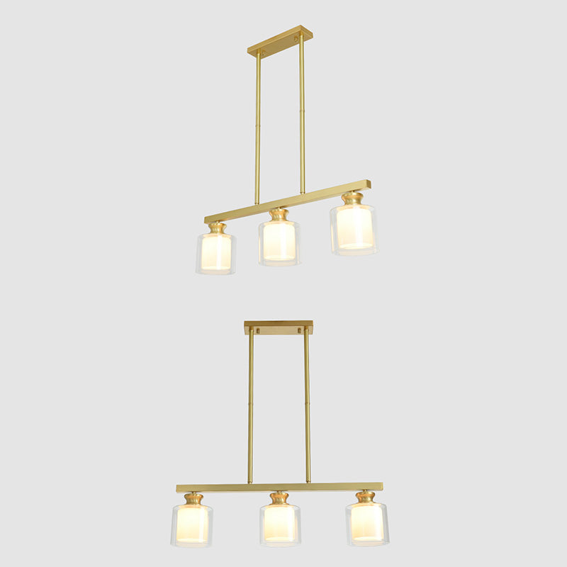Minimalist Cylinder Island Light Fixture Glass Dinning Room Island Ceiling Light in Gold