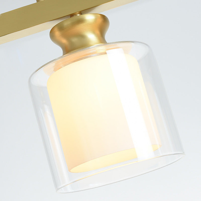 Minimalist Cylinder Island Light Fixture Glass Dinning Room Island Ceiling Light in Gold