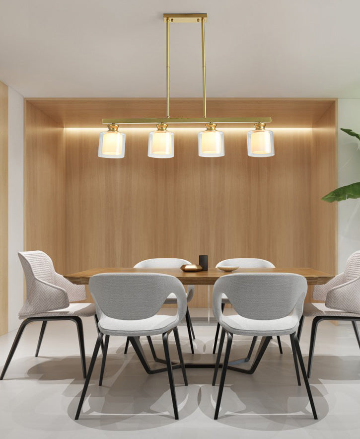 Minimalist Cylinder Island Light Fixture Glass Dinning Room Island Ceiling Light in Gold