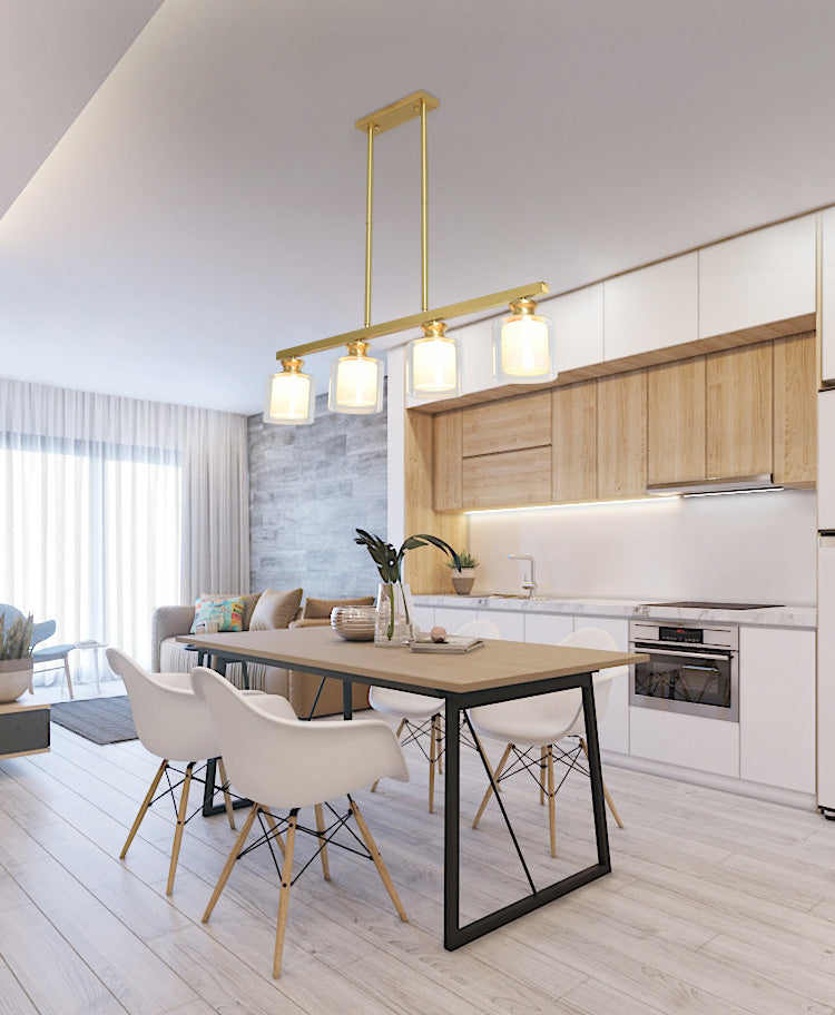 Minimalist Cylinder Island Light Fixture Glass Dinning Room Island Ceiling Light in Gold
