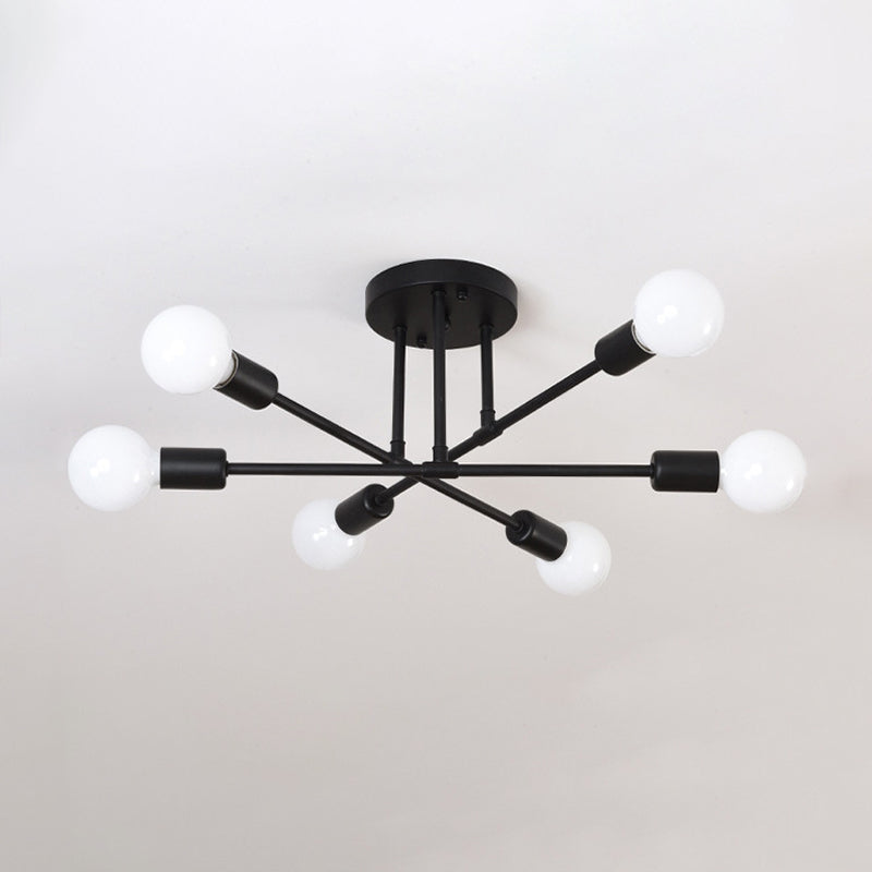 Industrial Vintage Sputnik Ceiling Light Wrought Iron 6-Light Semi Flush Mount for Living Room