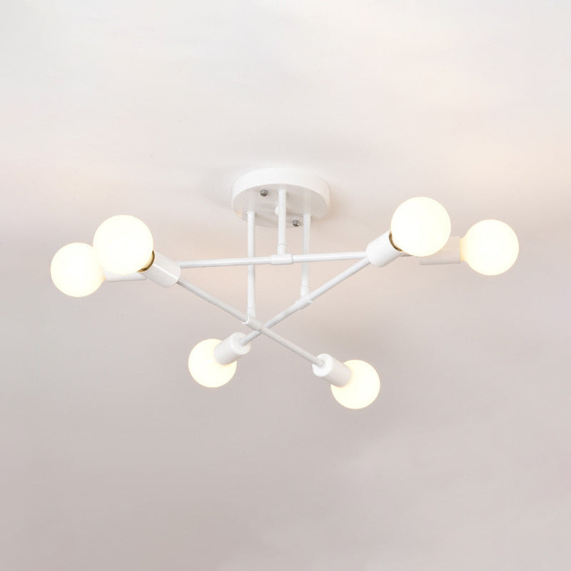 Industrial Vintage Sputnik Ceiling Light Wrought Iron 6-Light Semi Flush Mount for Living Room