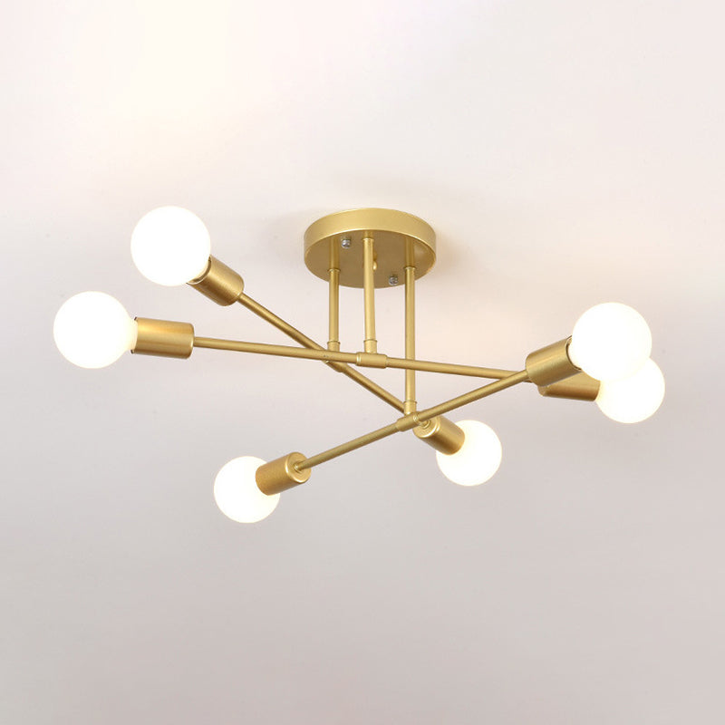 Industrial Vintage Sputnik Ceiling Light Wrought Iron 6-Light Semi Flush Mount for Living Room