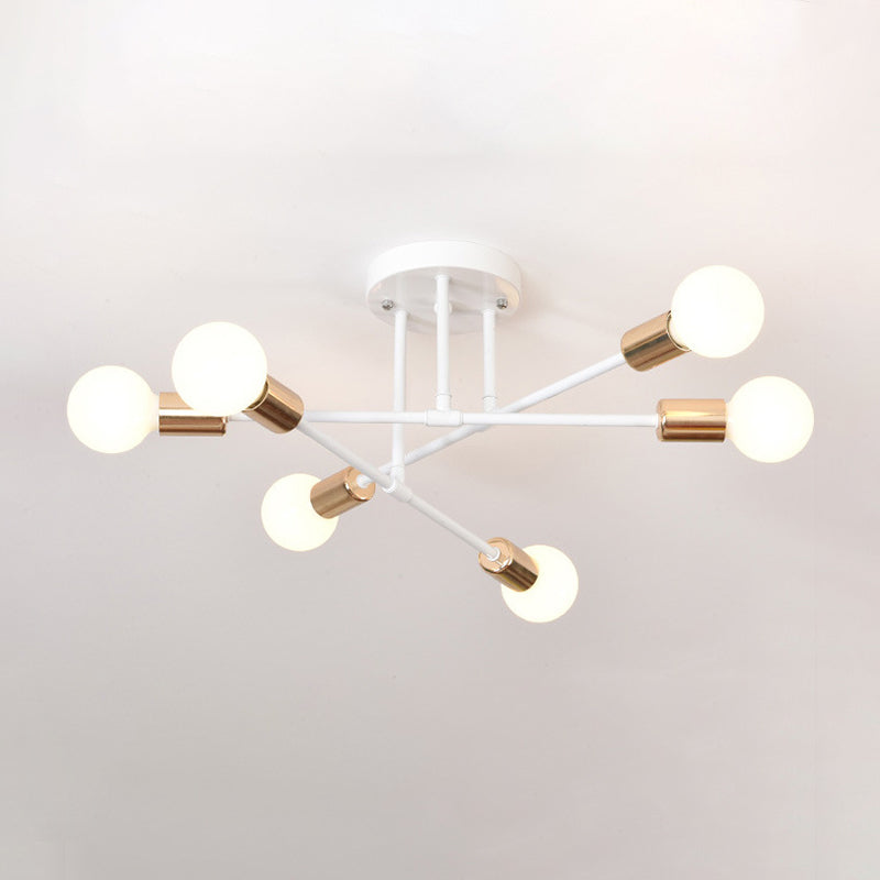 Industrial Vintage Sputnik Ceiling Light Wrought Iron 6-Light Semi Flush Mount for Living Room