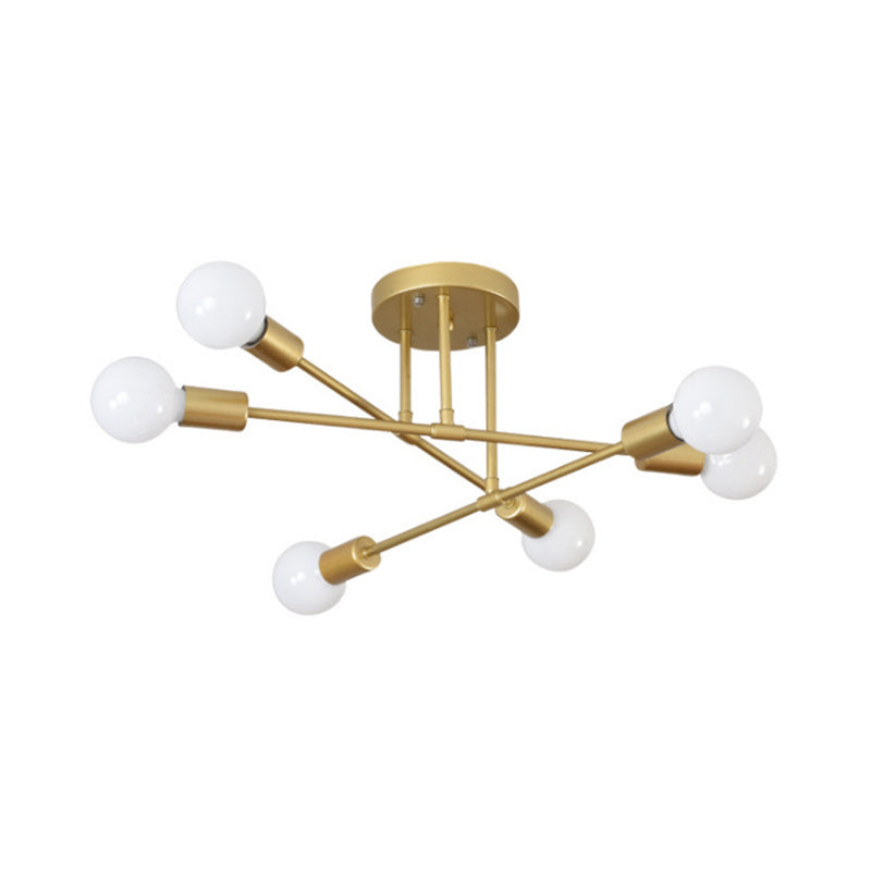 Industrial Vintage Sputnik Ceiling Light Wrought Iron 6-Light Semi Flush Mount for Living Room