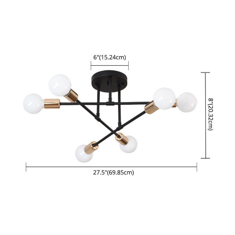 Industrial Vintage Sputnik Ceiling Light Wrought Iron 6-Light Semi Flush Mount for Living Room