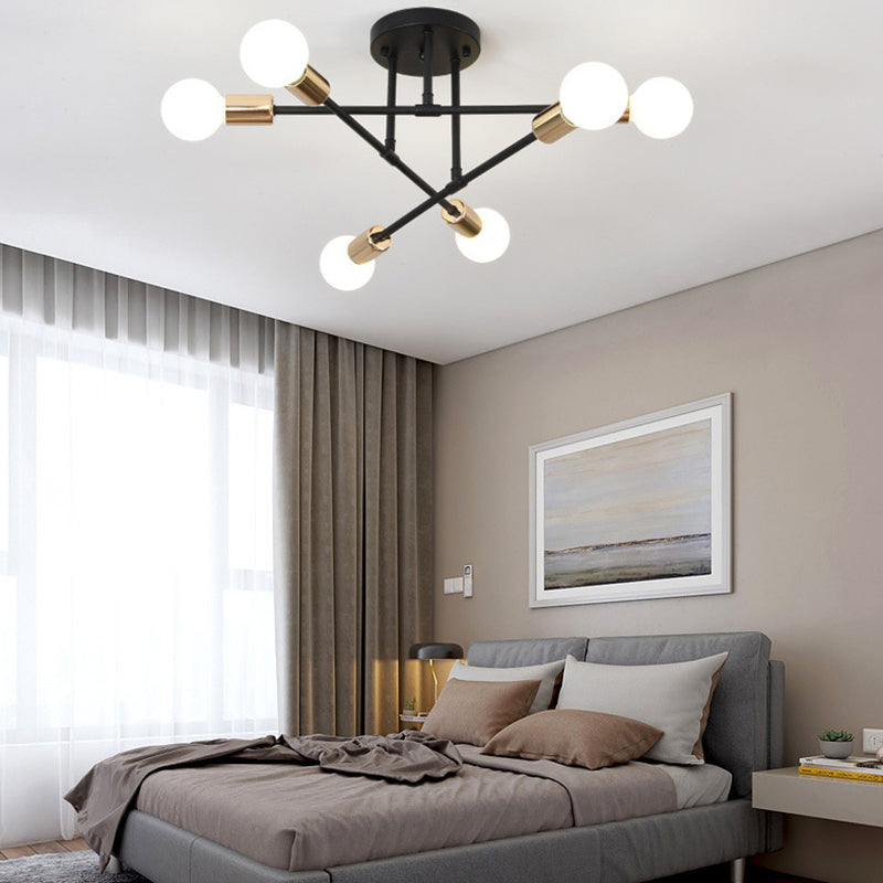 Industrial Vintage Sputnik Ceiling Light Wrought Iron 6-Light Semi Flush Mount for Living Room