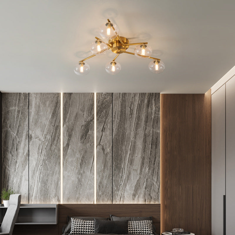 Plafonnier en verre et laiton, Style créatif moderne, en cuivre, montage encastré Spoutnik pour salon