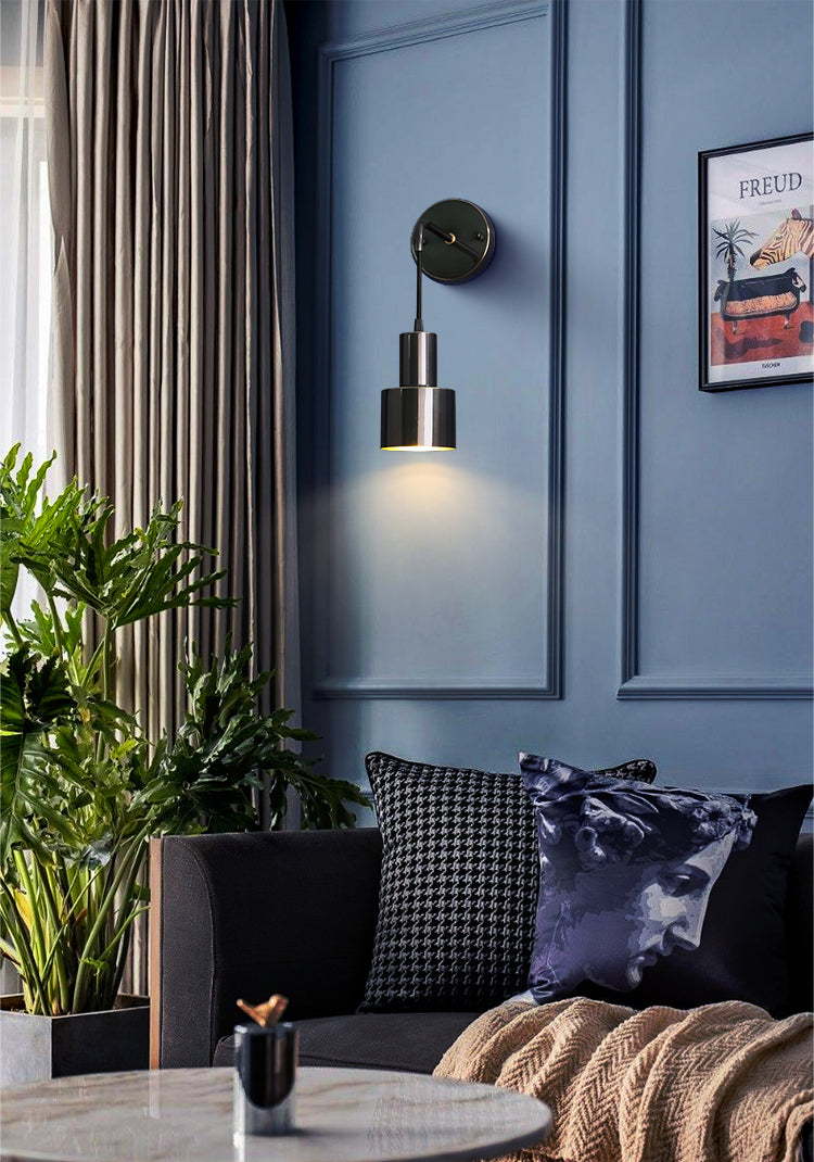 Modern Luxury Single Wall Lamp Copper Cylindroid Hanging Wall Light for Interior Spaces