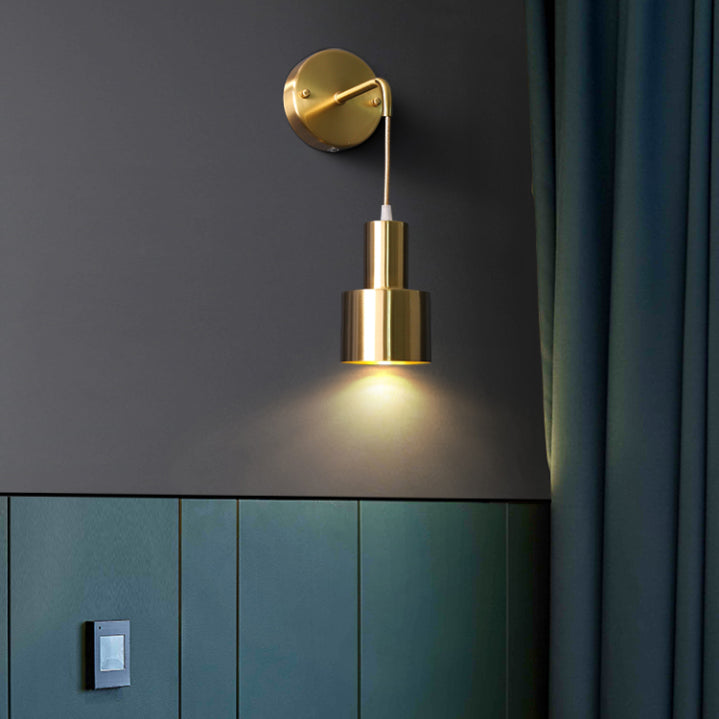 Modern Luxury Single Wall Lamp Copper Cylindroid Hanging Wall Light for Interior Spaces