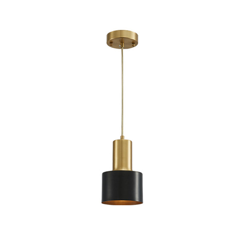 Modern Luxury Single Pendant Light Copper Cylindrical Hanging Lamp for Interior Spaces