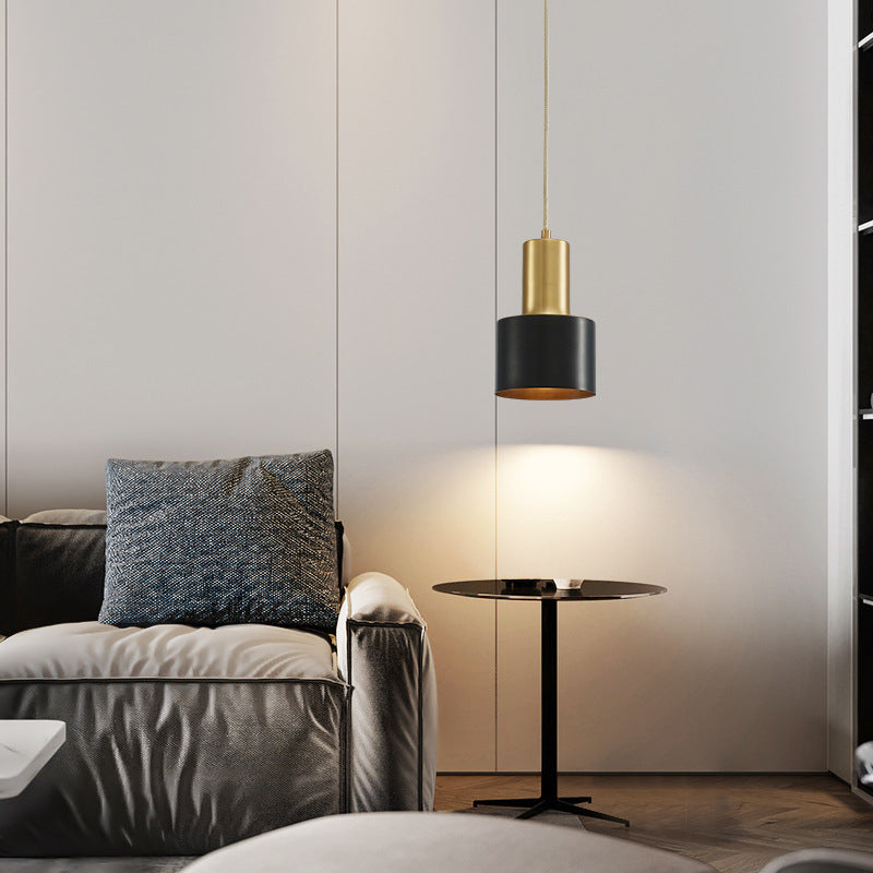Modern Luxury Single Pendant Light Copper Cylindrical Hanging Lamp for Interior Spaces