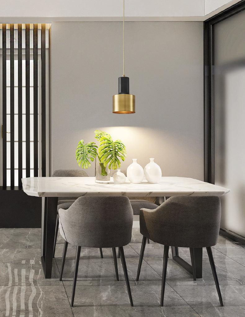 Modern Luxury Single Pendant Light Copper Cylindrical Hanging Lamp for Interior Spaces