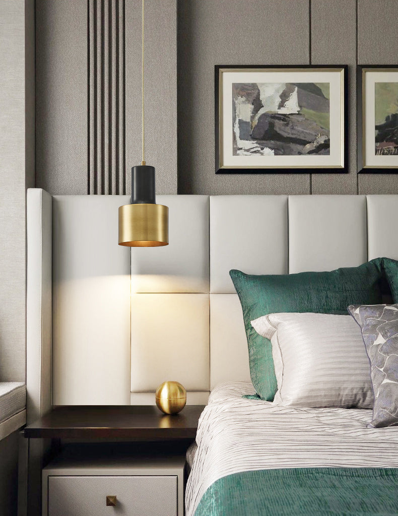 Modern Luxury Single Pendant Light Copper Cylindrical Hanging Lamp for Interior Spaces
