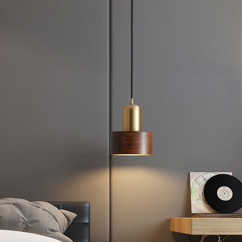 Brown Walnut Wood Pendant Lighting Fixtures Modern Lantern Suspension Lamp for Living Room