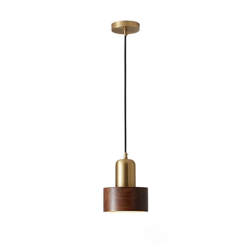 Brown Walnut Wood Pendant Lighting Fixtures Modern Lantern Suspension Lamp for Living Room