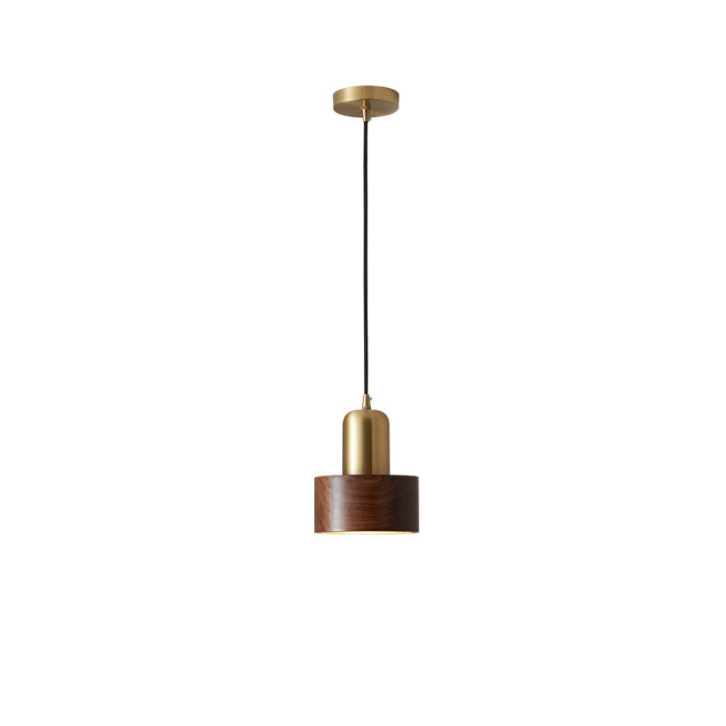 Brown Walnut Wood Pendant Lighting Fixtures Modern Lantern Suspension Lamp for Living Room
