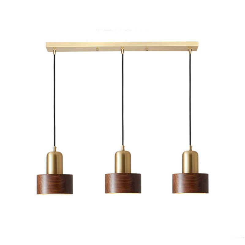 Brown Walnut Wood Pendant Lighting Fixtures Modern Lantern Suspension Lamp for Living Room