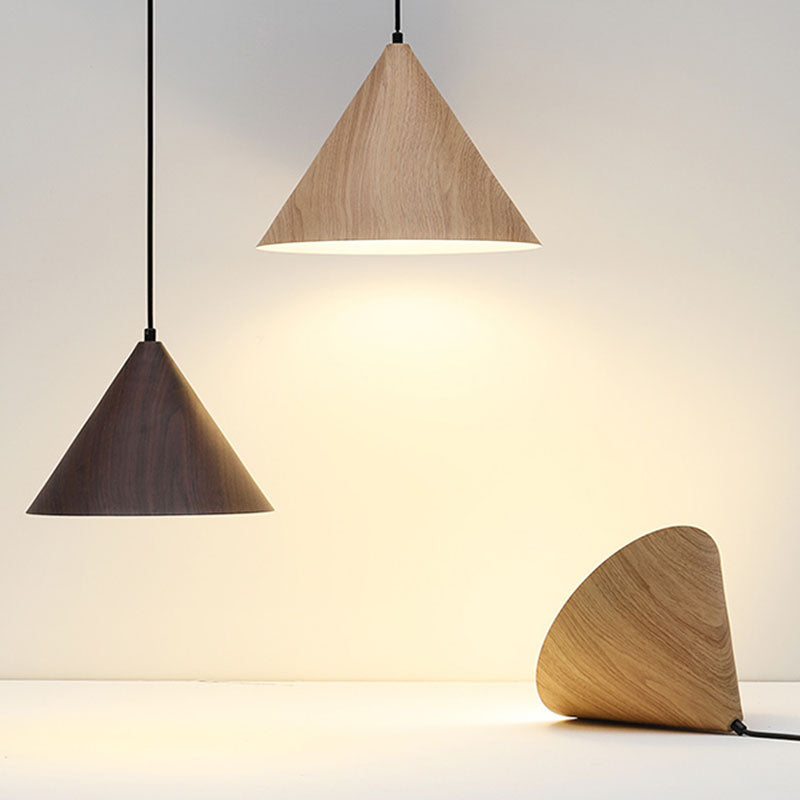 Modern Cone Pendant Lighting Fixture 1-Light Restaurant Hanging Pendant Light with Wood Shade